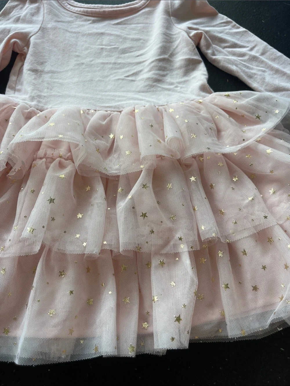 Cat & Jack Pink Long-Sleeve Tulle Star Tiered Dress